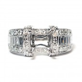 18K White Gold Baguette Diamond Pavc) Semi-Mount Engagement Ring