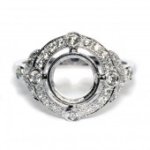 18K White Gold Antique Style Diamond Semi-Mount Engagement Ring
