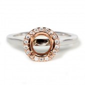 14K White Gold Diamond Semi-Mount Engagement Ring With Rose Gold Halo