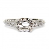 18K White Gold Vintage Style Semi-Mount Engagement Ring