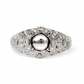 18K White Gold Vintage Style Diamond Semi-Mount Engagement Ring