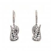 18K White Gold And Diamond Leaf Motif Earrings