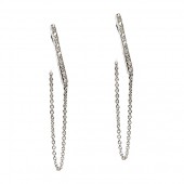 14K White Gold Diamond Bar Earrings With Chain Accent