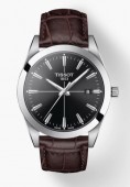 TISSOT GENTLEMAN BLACK DIAL WATCH WITH BROWN STRAP