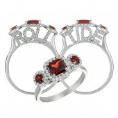 UNIVERSITY OF ALABAMA 14K WHITE GOLD ROLL TIDE GARNET AND DIAMOND RING