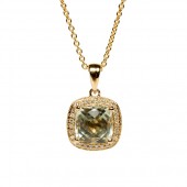 14K Yellow Gold Cushion-Cut Green Amethyst And Diamond Pendant