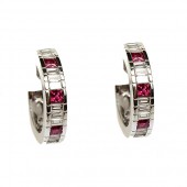 18K White Gold Ruby And Diamond Loop Earrings