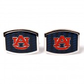 Sterling Silver Auburn Logo Cuff Links with Blue and Orange Enamel