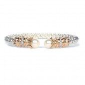VAHAN STERLING SILVER/14K DIAMOND PEARL 4MM OPEN BRACELET