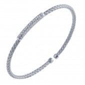 STERLING SILVER MESH CUFF BRACELET WITH CZ BAR