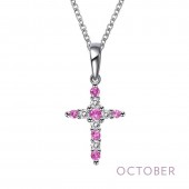 Sterling Silver .33Ctw Created Pk Tourm Birthstone Pendant 20"