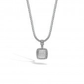 Classic Chain Silver Diamond Pave Medium Square Pendant (0.72Ct)