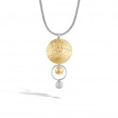 Dot Drop Pendant Necklace In Silver And Hammered 18K Gold