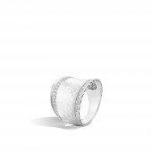John Hardy Classic Chain Hammered Silver Diamond Pave (0.27Ct) Small Saddle Ring
