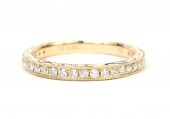 14K YELLOW GOLD MILLGRAIN AND ENGRAVED BEAD SET BAND