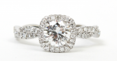 14K White Gold Halo Engagement Ring With Twist Shank