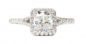 18K White Gold Forevermark Cushion Halo Engagement Ring