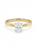 14K YELLOW AND WHITE GOLD DIAMOND OVAL SOLITAIRE ENGAGEMENT RING .58CT