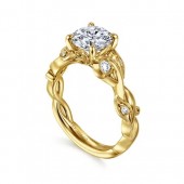 14K WHITE GOLD DIAMOND FLORAL SEMI MOUNT ENGAGEMENT RING WITH CUBIC ZIRCONIA CENTER