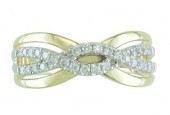 14K YELLOW AND WHITE GOLD  DIAMOND CRISS CROSS RING