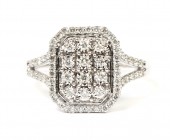 14K WHITE GOLD DIAMOND RECTANGLE CLUSTER RING