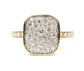 14K YELLOW GOLD CUSHION SHAPED PAVE DIAMOND  RING