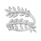 18K WHITE GOLD DIAMOND BYPASS LEAF RING