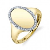 14K YELLOW GOLD DIAMOND OVAL SIGNET RING
