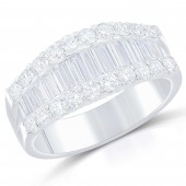 14K WHITE GOLD BAGUETTE AND ROUND DIAMOND WIDE BAND