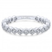 14K White Gold Diamond Geometric Stackable Band With Milgrain Edges