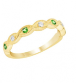 14K Yellow Gold Tsavorite And Diamond Stackable Band