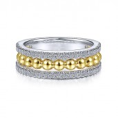 14K WHITE AND YELLOW GOLD THREE ROW BUJUKAN BEAD DIAMOND BAND
