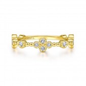 14K Yellow Gold .21Ctw Diamond Stackable Ring  With Quartrefoil Design