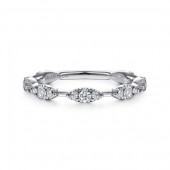14K WHITE GOLD DIAMOND CLUSTER STATION STACKABLE RING