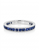 14K WHITE GOLD CHANNEL SET MILGRAIN ROUND SAPPHIRE BAND