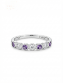14K WHITE GOLD DIAMOND AND AMETHYST STACKABLE BAND