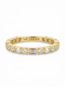 14K YELLOW GOLD DIAMOND EMERALD CUT STACKABLE RING