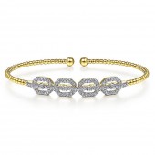 14K WHITE GOLD .62CTW DIAMOND BEAD CUFF BRACELET WITH PAVE DIAMOND LINKS
