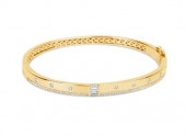 14K YELLOW GOLD DIAMOND BAGUETTE AND SATIN FINISH