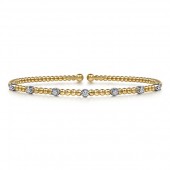 14K YELLOW AND WHITE GOLD .21CTW DIAMOND STATION BUJUKAN CUFF BRACELET
