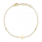 14K YELLOW GOLD DIAMOND BEZEL CROSS BRACELET