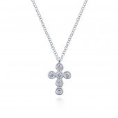 14K White Gold Diamond Round Bezel Cross Pendant