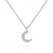14K White Gold Pave Moon Pendant