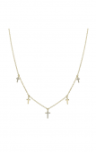 14K Yellow Gold Diamond Cross Dangle Station Necklace