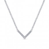 14K White Gold Diamond V-Shaped Pendant Necklace
