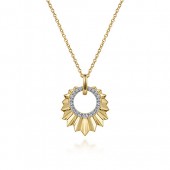 14K Yellow Gold .11Ctw Diamond Ruffle Circle Necklace