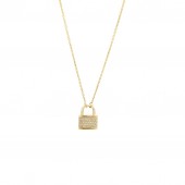 14K Yellow Gold .12Ctw Diamond Lock Necklace
