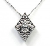 14K White Gold Vintage Pendant with Pear Center Diamond