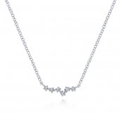 14K WHITE GOLD .09CTW DIAMOND IRREGULAR  BAR NECKLACE