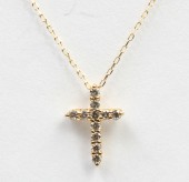 18K YELLOW GOLD DIAMOND CROSS PENDANT